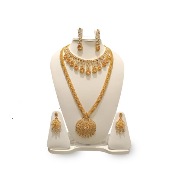 Gold-plated Jewellery  style necklace set, which includes a necklace and matching earrings.