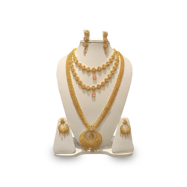 Gold-plated Jewellery style necklace set, which includes a necklace and matching earrings.